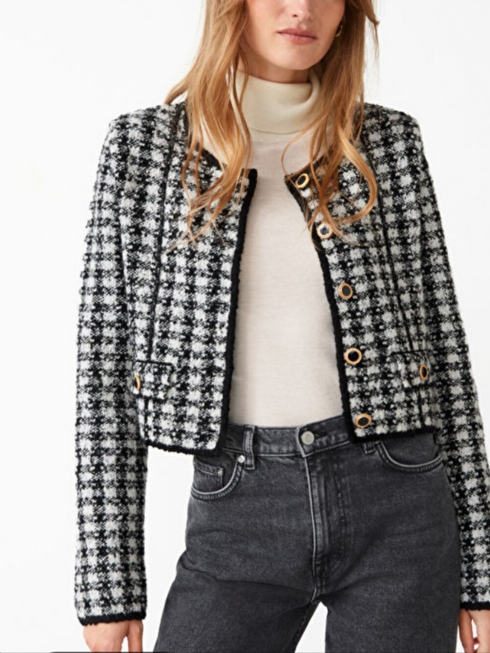 & Other Story Who What Wear Black-and-White Tweed Cropped Jacket